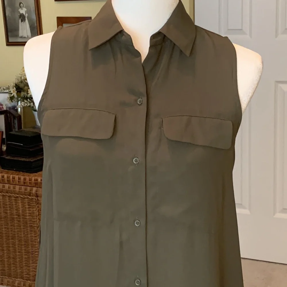 WHO WHAT WEAR Olive Button Down Sleeveless Dress Size XS *NEW*